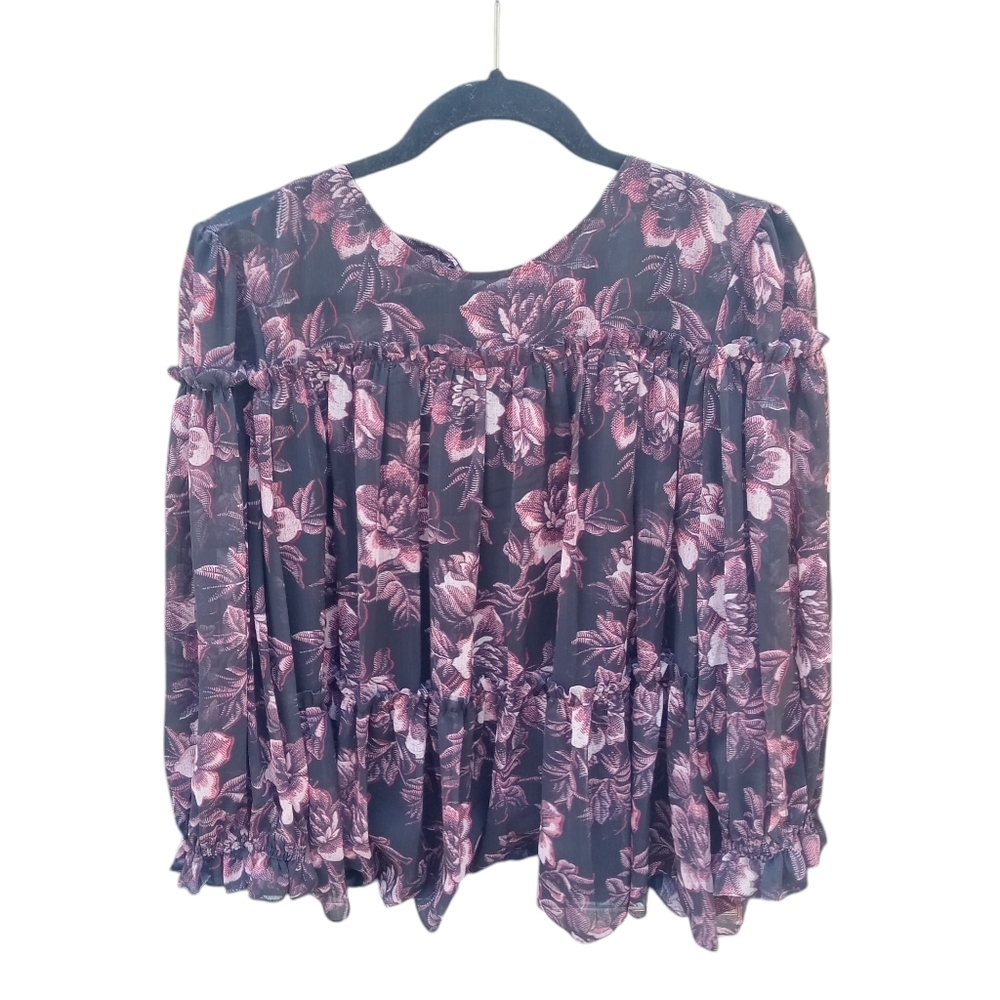 4/$10 Ted Baker Black & Pink Floral Ballou Blouse - size 5